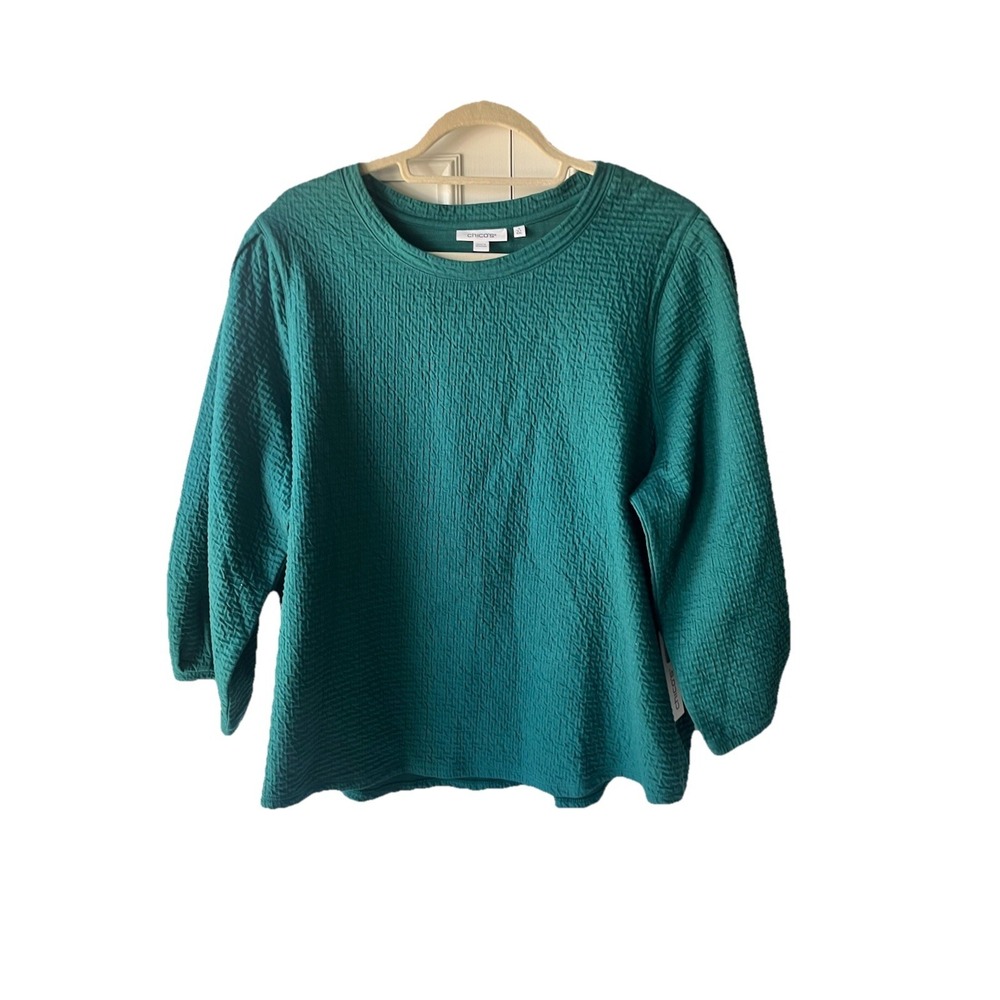 NWT Chico's Zenergy Jacquard Top Size 4 XXL Peacock Teal Green Textured Knit